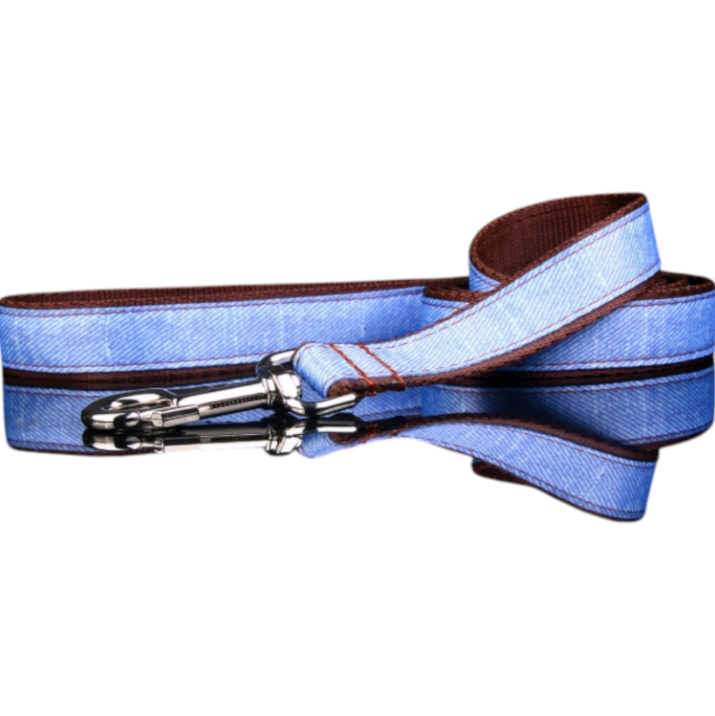 „Jeans“ pavadėlis šuniui Denim/Brown 130 cm su metaliniu karabinu