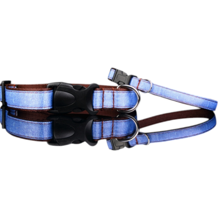 Reguliuojamas antkaklis šuniui „Jeans“ – Denim/Brown, 35–54 cm