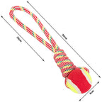 Virvinio tampymo žaislo šuniui matmenys 34 cm su 6 cm kamuoliuku